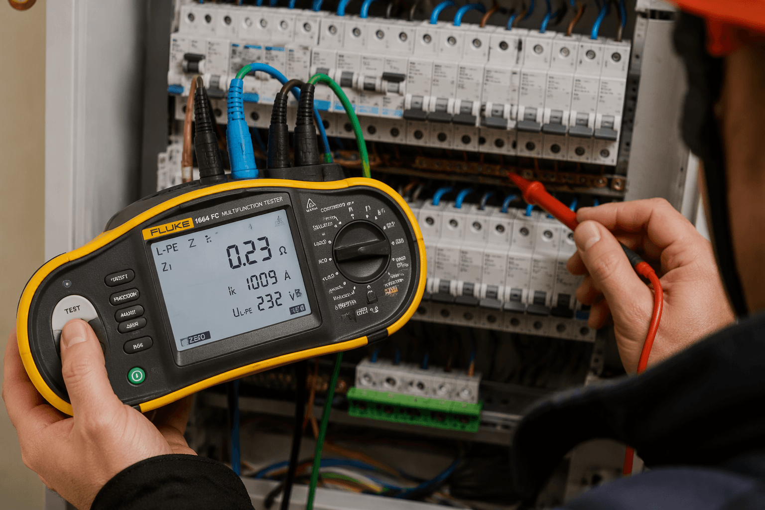 Elektryk wykonujący pomiary elektryczne